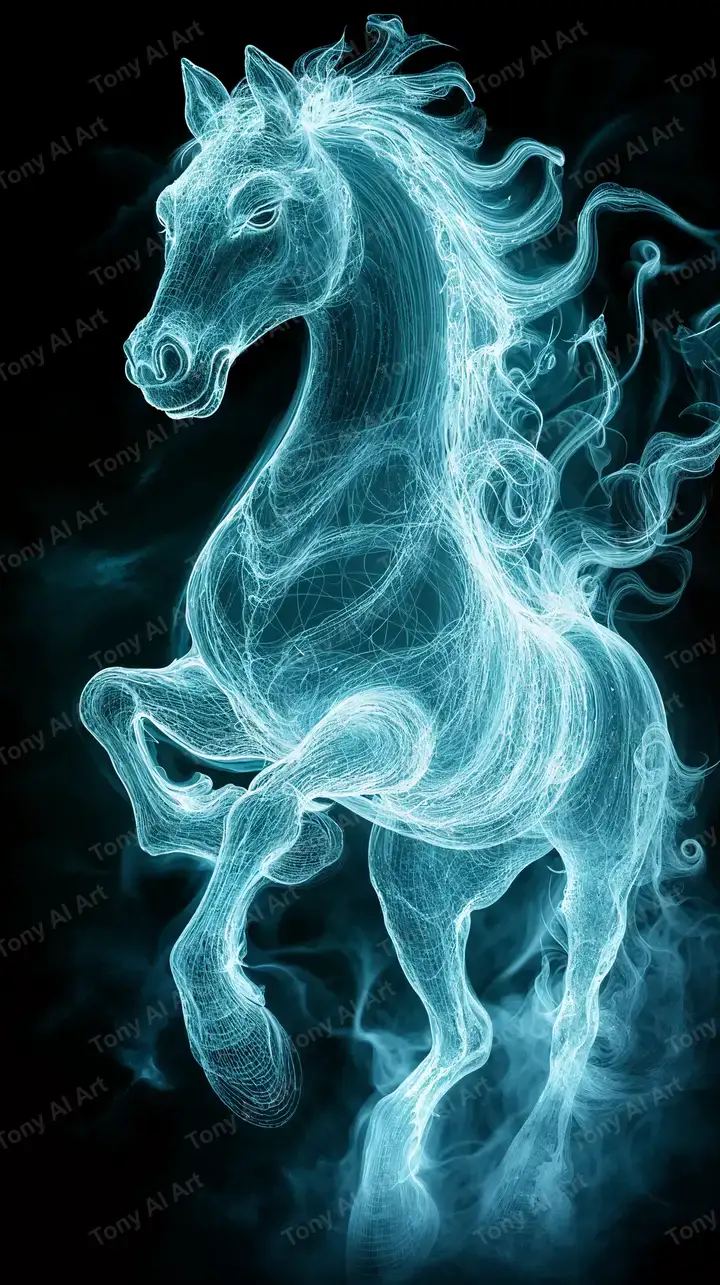 Ngựa Neon Cosmic - Hình Nền AI Art 4K