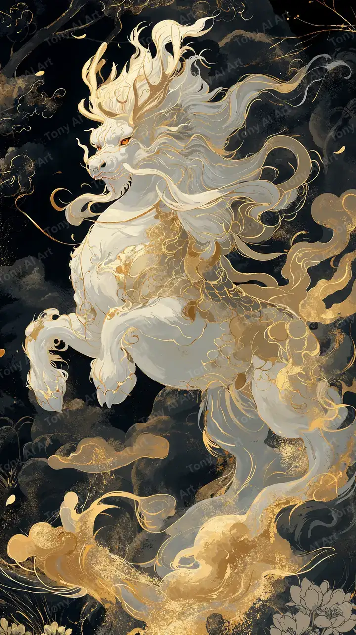 Ngựa Vàng Phong Thủy - Hình Nền AI Art 4K