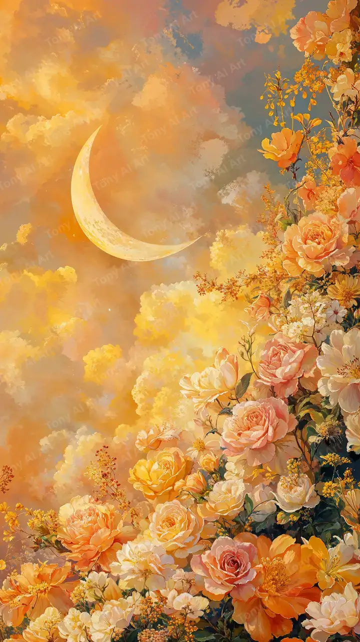 Hoa Hồng Dưới Trăng Vàng - Hình Nền AI Art Lãng Mạn 4K