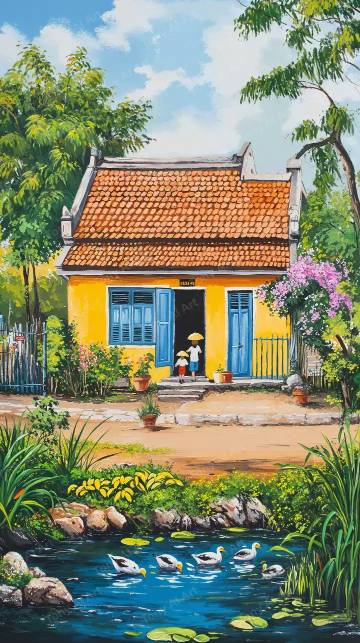 Ngôi Nhà Truyền Thống Vườn Tước - AI Art Việt Nam 4K