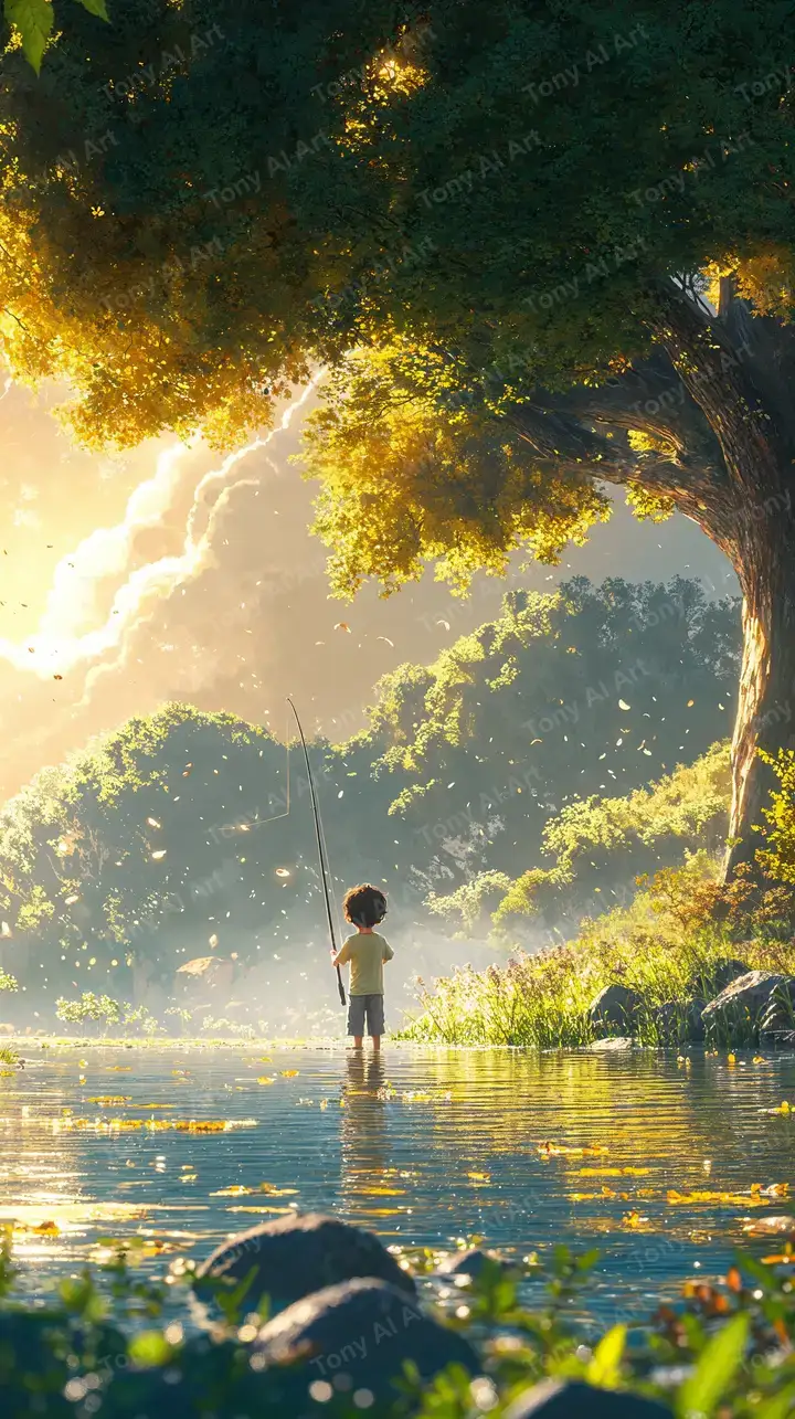 Người Lữ Khách Dưới Cánh Rừng Vàng - Hình Nền AI Art 4K