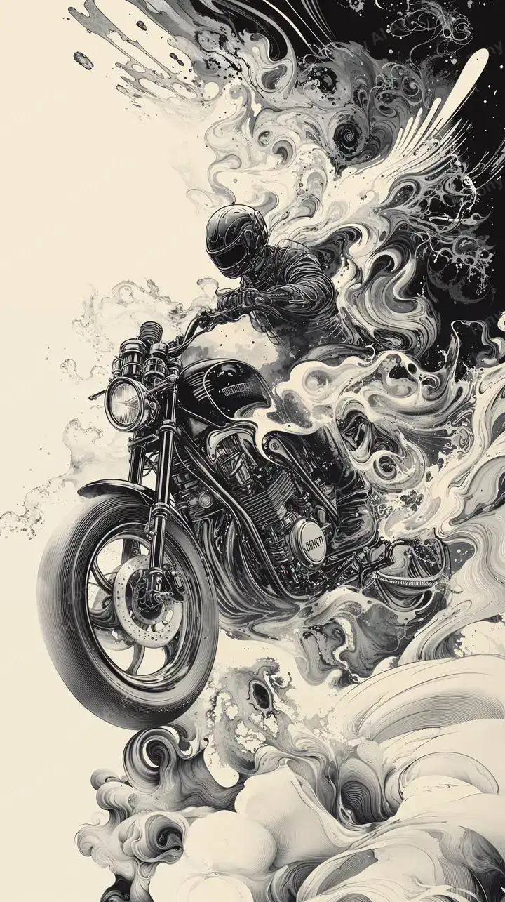 Xe Máy Fluid Ink Art - Hiệu Ứng Trừu Tượng AI 4K