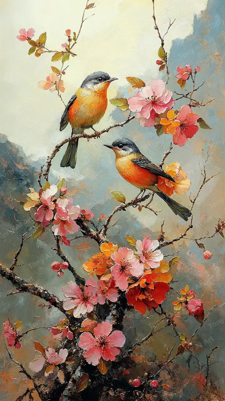 Chim Hoa Mộc - Tranh Sơn Dầu AI Art 4K