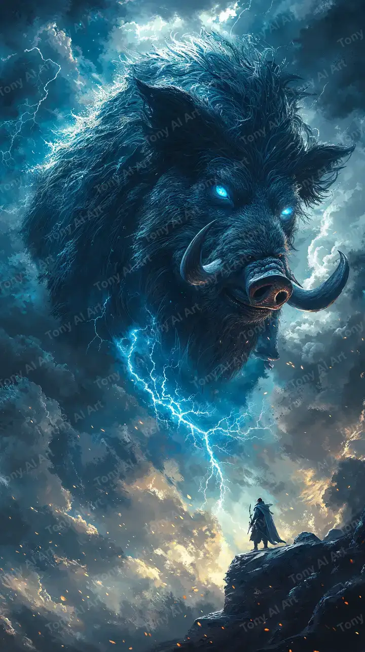 Voi Thần Thoại Sét Xanh - Hình Nền AI Art 4K