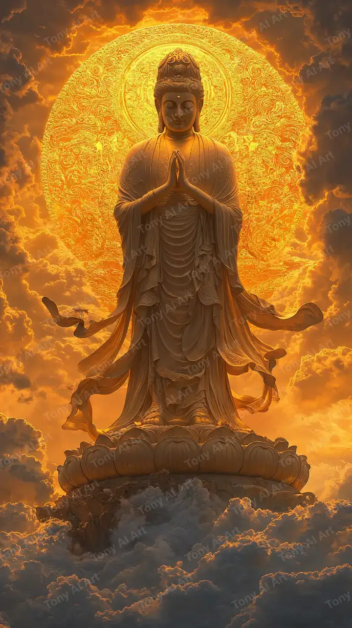 Phật Đa Tay Quầng Vàng - Hình Nền AI Art 4K Tâm Linh