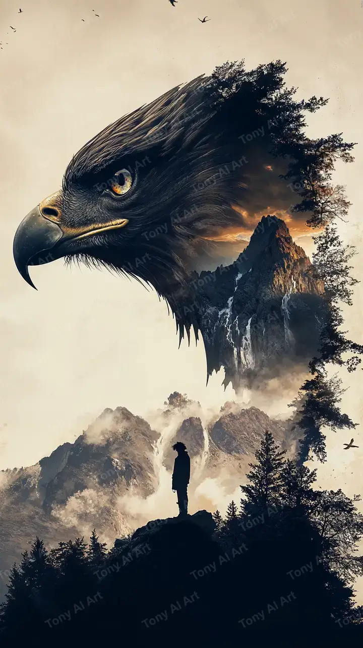 Đại Bàng Núi Rừng - Hình Nền Double Exposure 4K