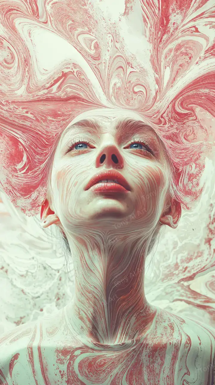 Chân Dung Nữ Hồng Marble Lỏng - AI Art Hình Nền 4K