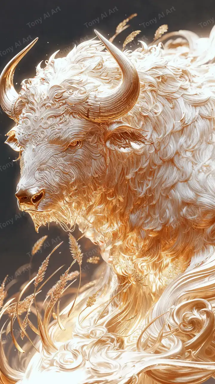 Bò Vàng Neon 3D - Hình Nền AI Art 4K
