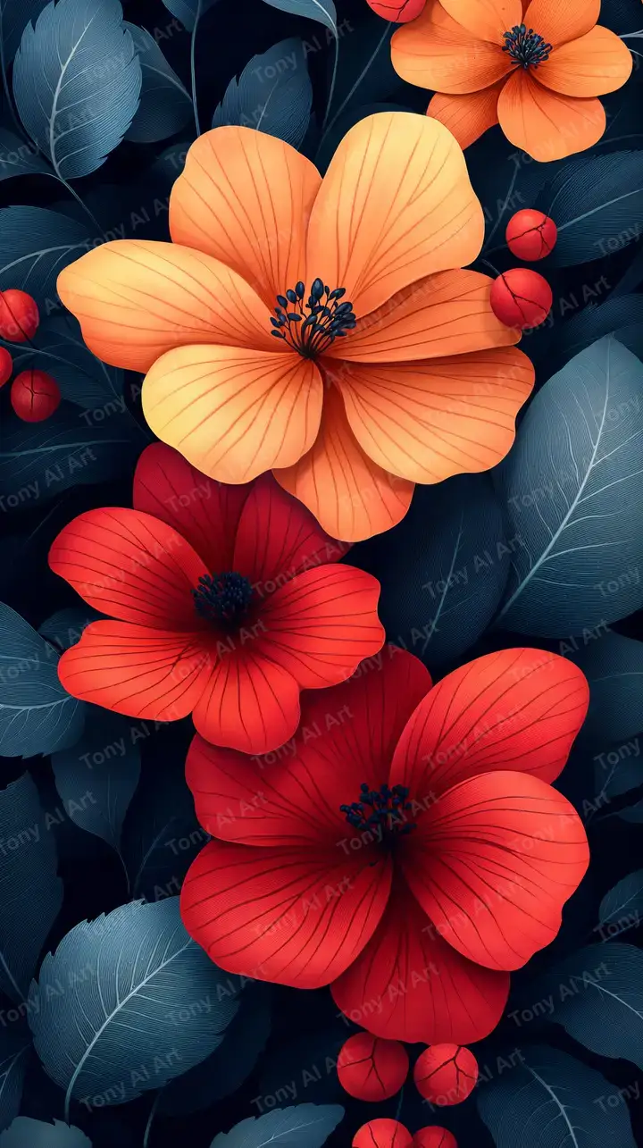 Hoa Nhạn Gradient Cam-Đỏ AI Art - Hình Nền 4K