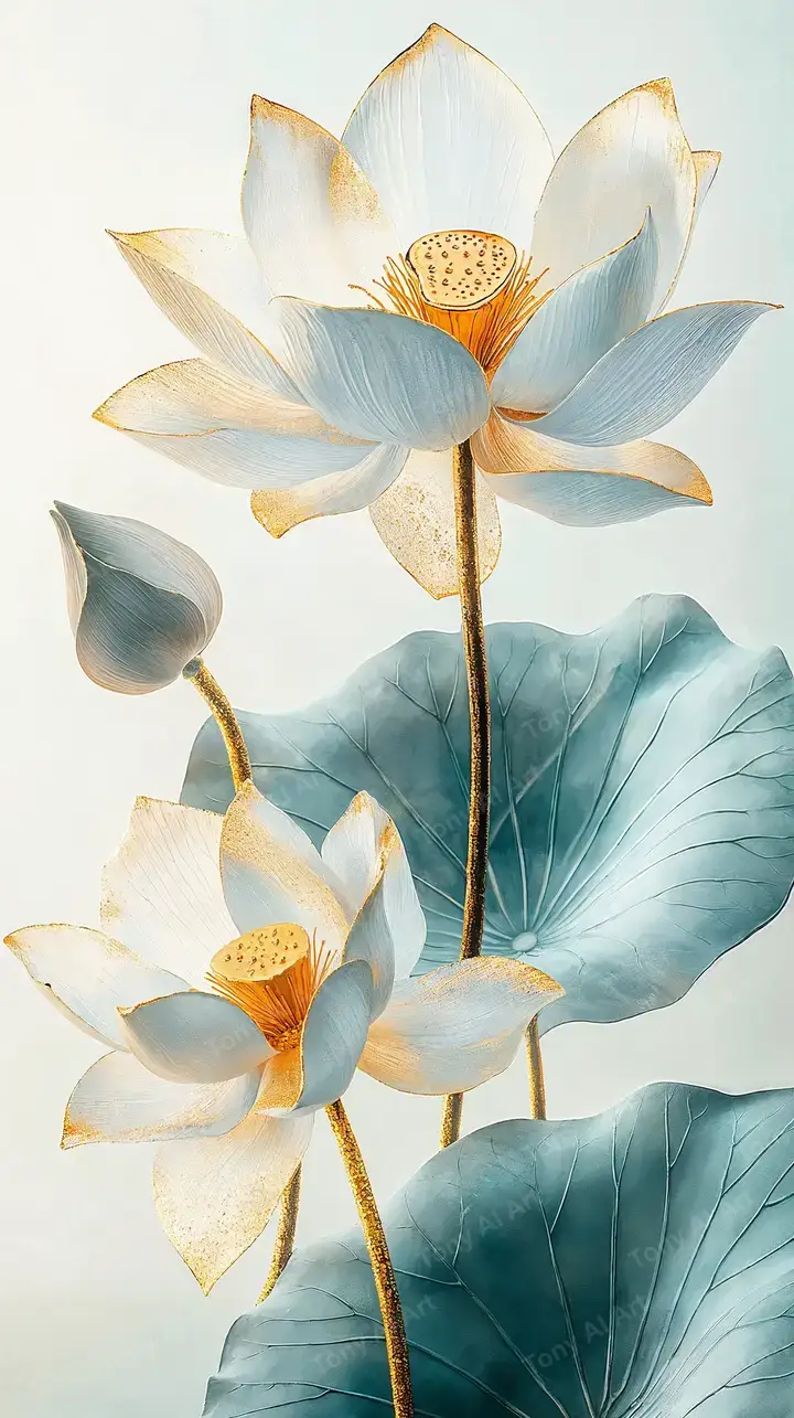 Hoa Sen Vàng - Tranh AI Art Tối Giản 4K