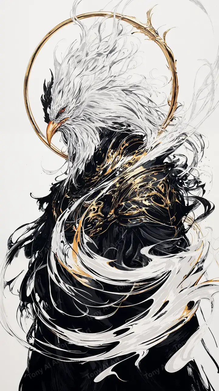 Đại Bàng Trắng Vàng - Hình Nền AI Art Trừu Tượng 4K