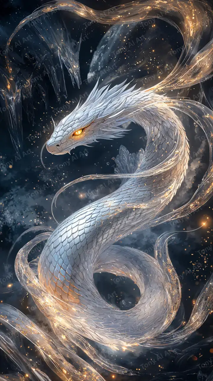 Rồng Trắng Cosmic Neon - Hình Nền AI Art 4K