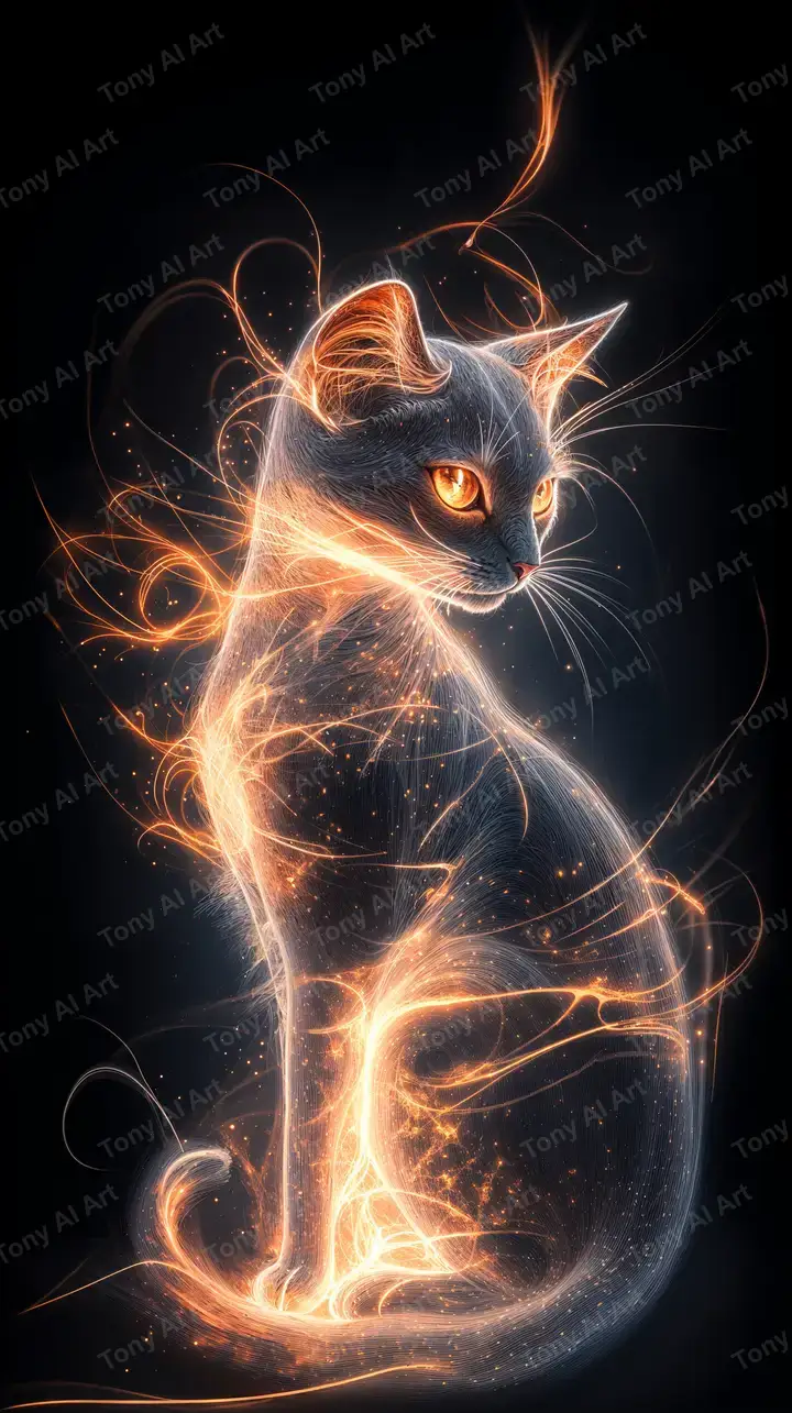 Mèo Neon Cosmic - Hình Nền AI Art 4K