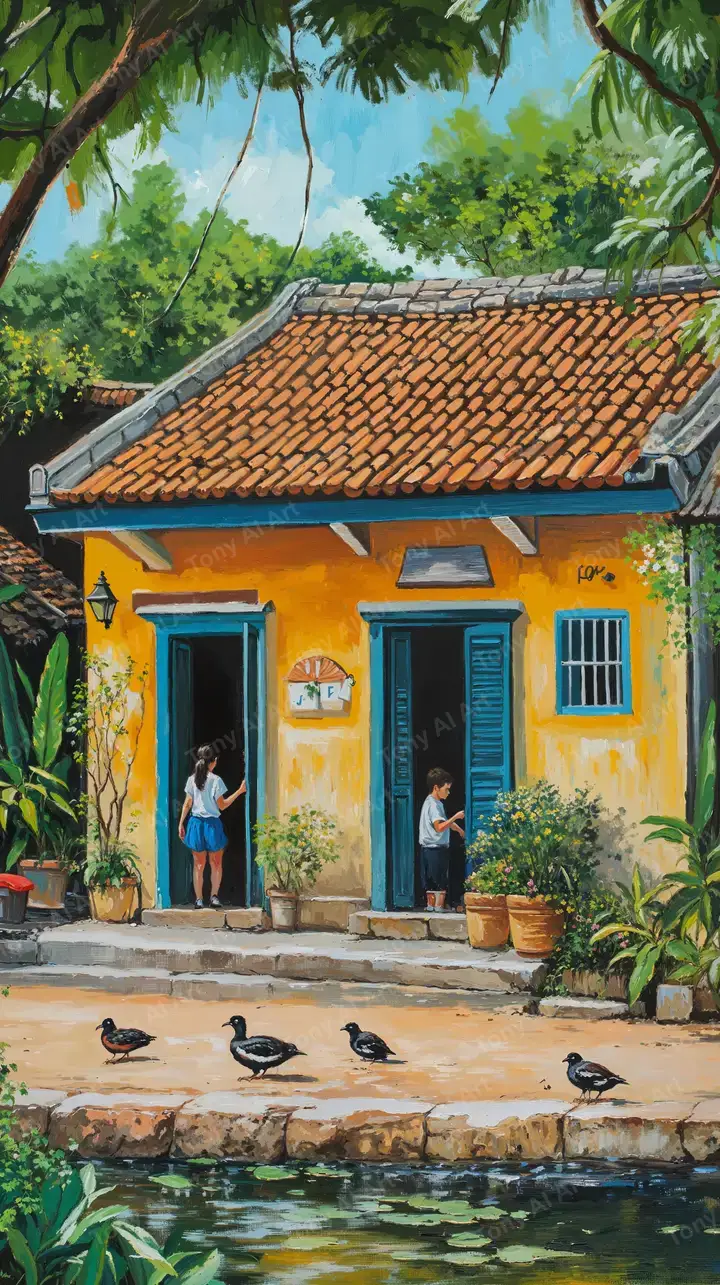 Nhà Vàng Quê Hương - Hình Nền AI Art Việt Nam 4K