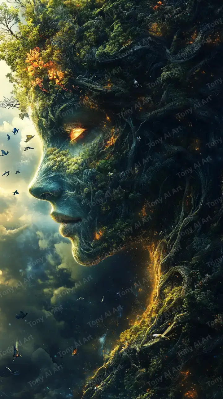 Khuôn Mặt Thiên Nhiên - Hình Nền AI Art Thần Thoại 4K