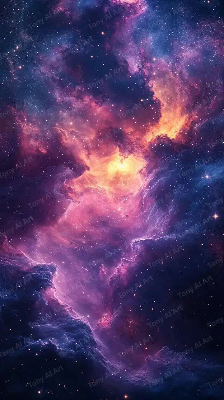 Tinh Vân Tím Vàng - Hình Nền Cosmic AI Art 4K