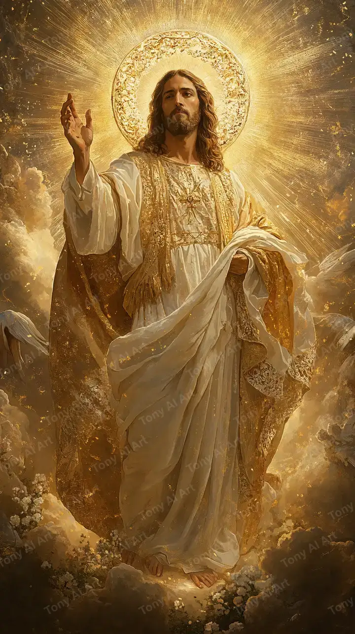 Thiên Sứ Vàng Thiêng Liêng - Hình Nền AI Art Cosmic 4K