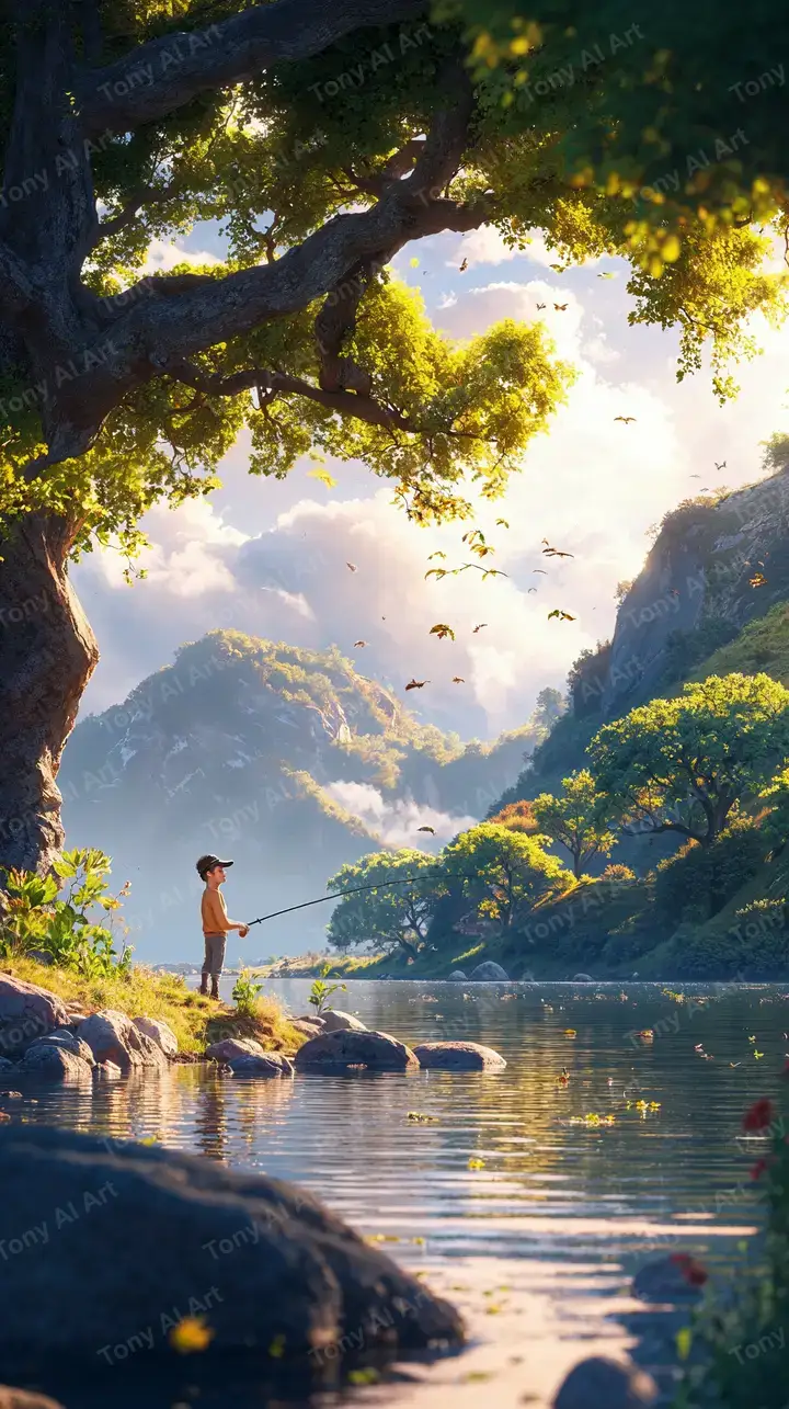 Ngư Dân Sông Vàng - Phong Cảnh Núi Karst AI Art 4K