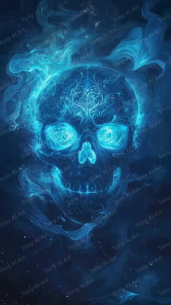 Hộp Sọ Neon Cosmic - Hình Nền AI Art 4K
