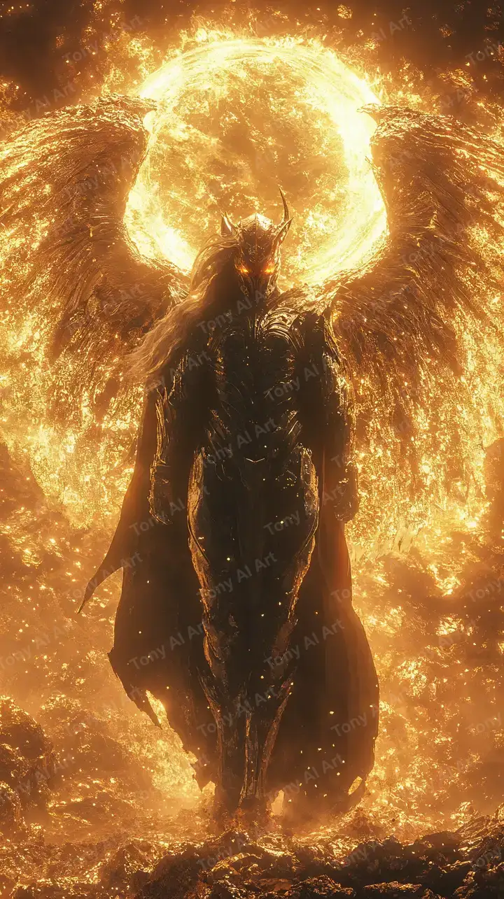 Thiên Thần Vàng Halo Cosmic - Hình Nền AI Art 4K