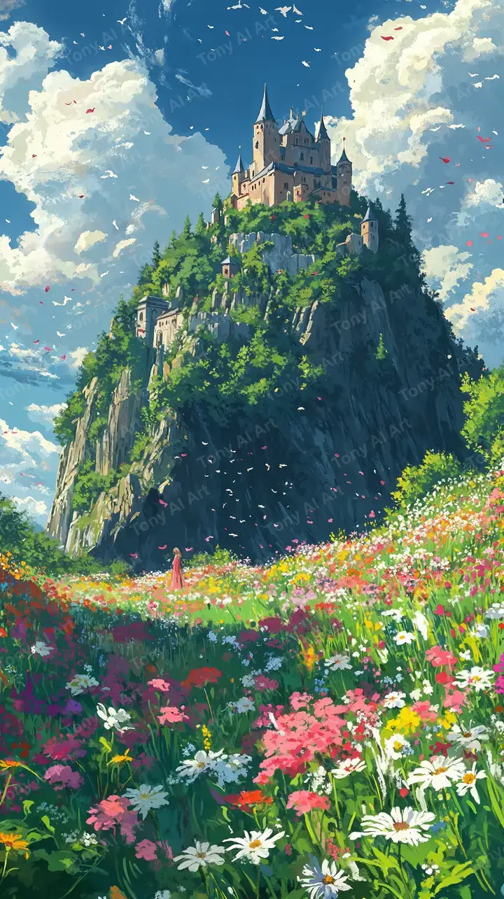 Lâu Đài Cổ Tích - Vườn Hoa Rực Rỡ AI Art 4K