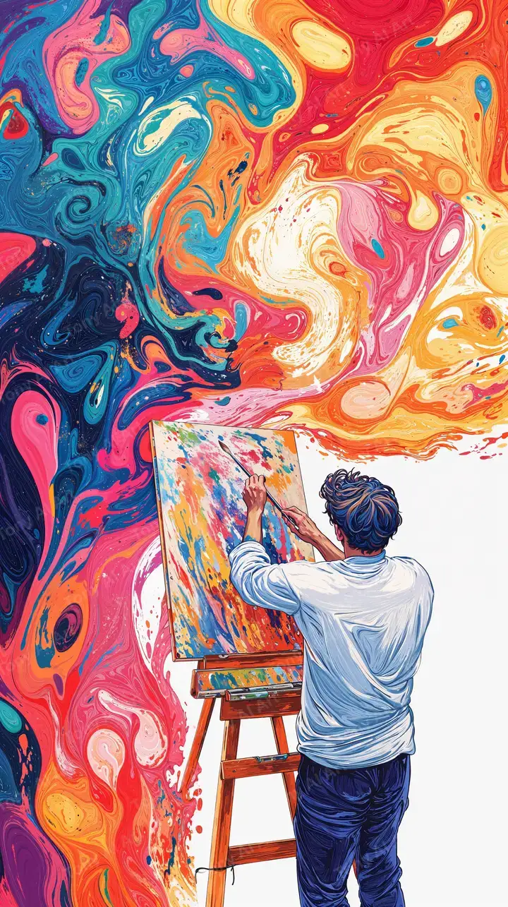 Họa Sĩ Sáng Tạo Tranh Trừu Tượng - Hình Nền AI Art 4K