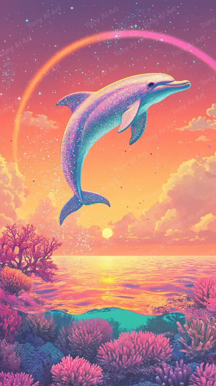 Cá Heo Cung Tròn - Hoàng Hôn Biển AI Art 4K