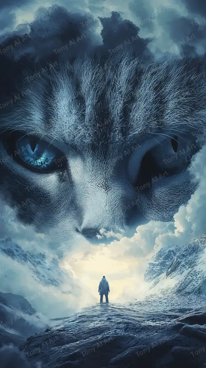 Mèo Khổng Lồ Bí Ẩn - Hình Nền AI Art Cosmic 4K