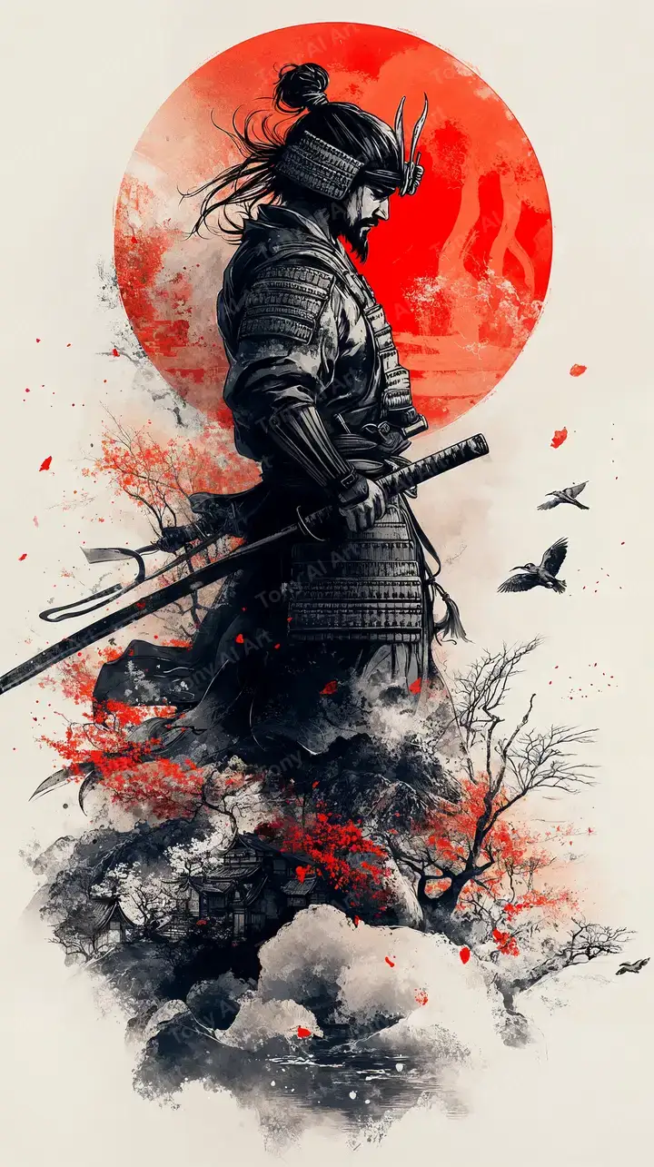 Samurai Kiếm Mặt Trăng - Hình Nền AI Art 4K