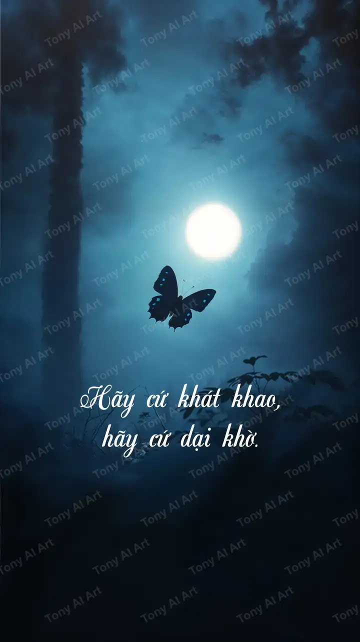 Bướm Dưới Ánh Trăng - Quote Khát Khao, Hình Nền AI Art 4K