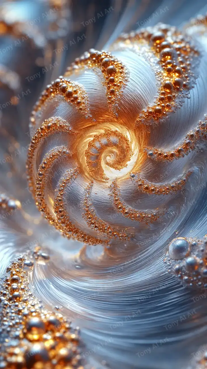 Spiral Vàng Xanh - Hình Nền AI Art Fractal 4K