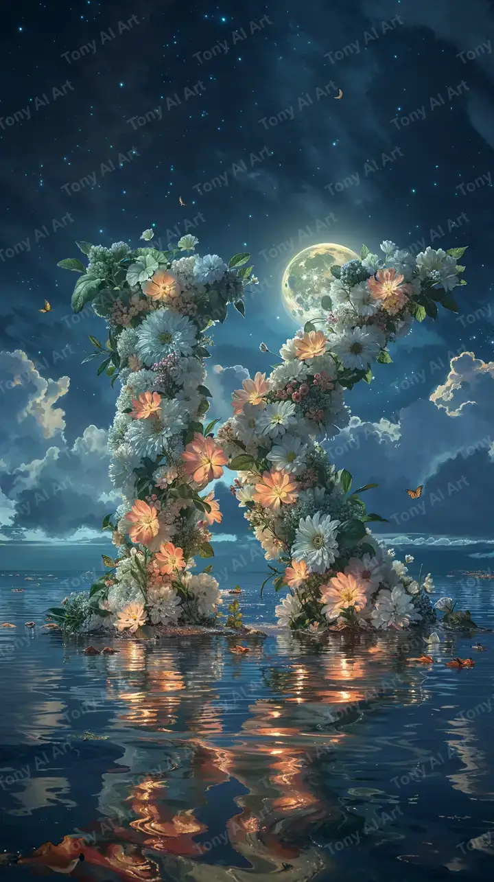 Chữ X Hoa Vàng Dưới Trăng - Hình Nền Kỳ Ảo 4K