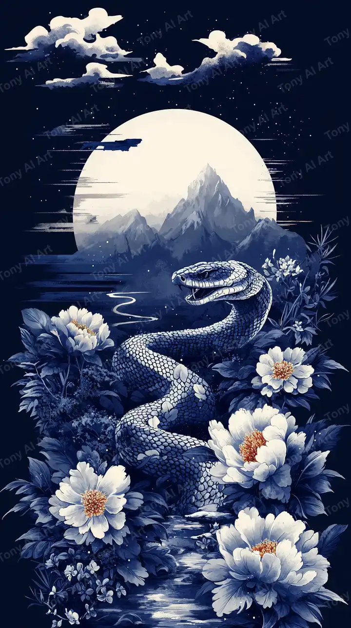 Rồng Mẫu Đơn Phong Thủy - Hình Nền AI Art 4K Đêm Trăng