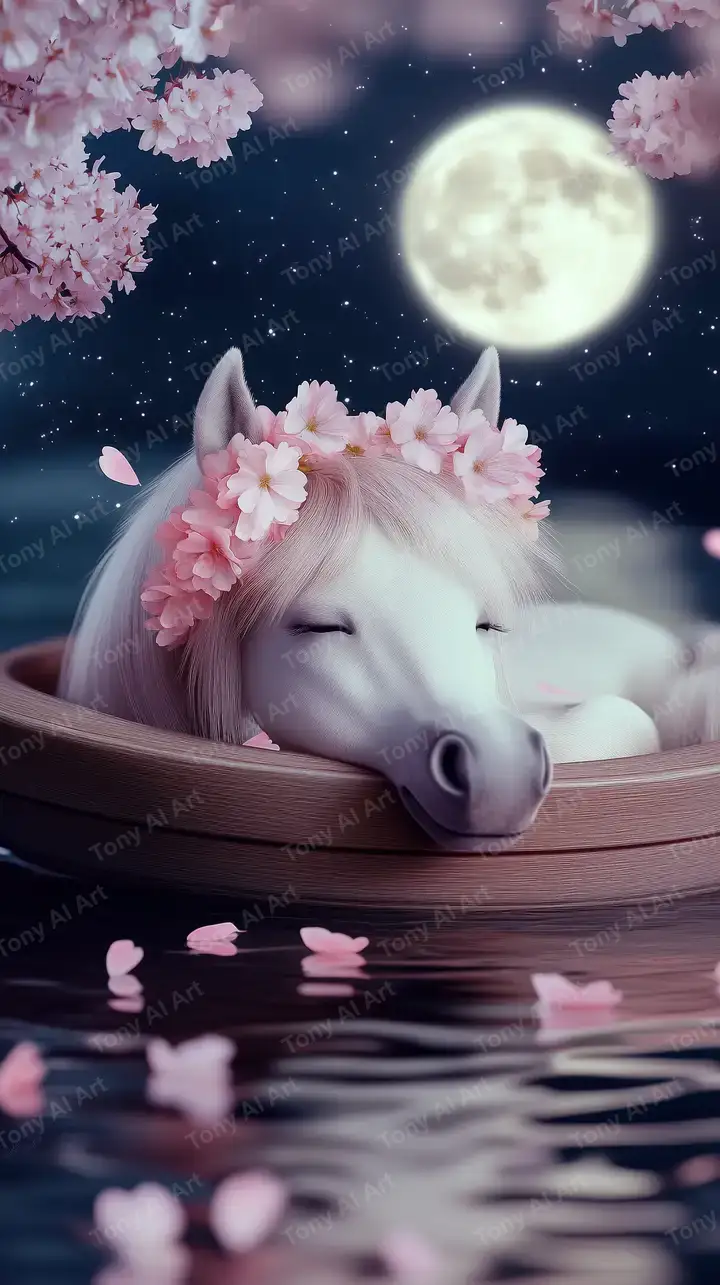 Kỳ Lân Hoa Anh Đào Trăng Sáng - Hình Nền AI Art 4K