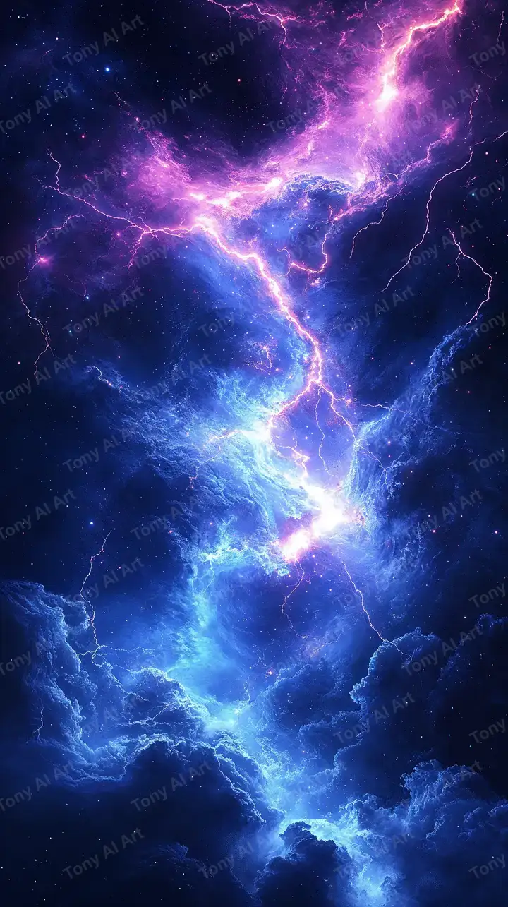 Sét Năng Lượng Cosmic - Hình Nền AI Art Neon 4K