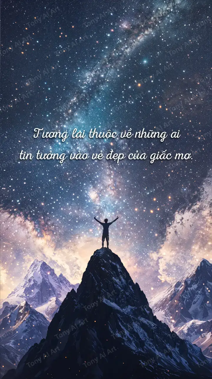 Dải Ngân Hà Trên Đỉnh Núi - Hình Nền AI Art Inspirational 4K