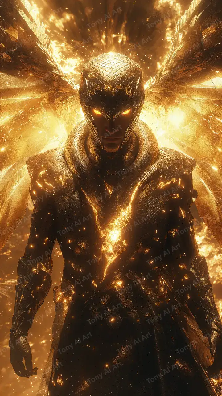 Thiên Thần Neon Vàng - Hình Nền AI Art Cyberpunk 4K