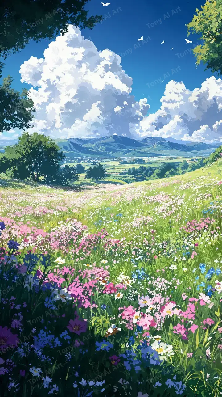 Bãi Hoa Dại Đầy Sắc Màu - Hình Nền AI Art Thiên Nhiên 4K
