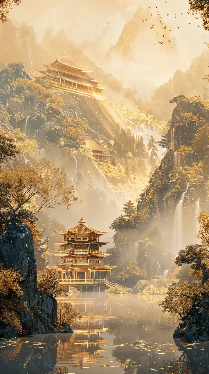 Chùa Tháp Phong Thủy - Hình Nền AI Art 4K