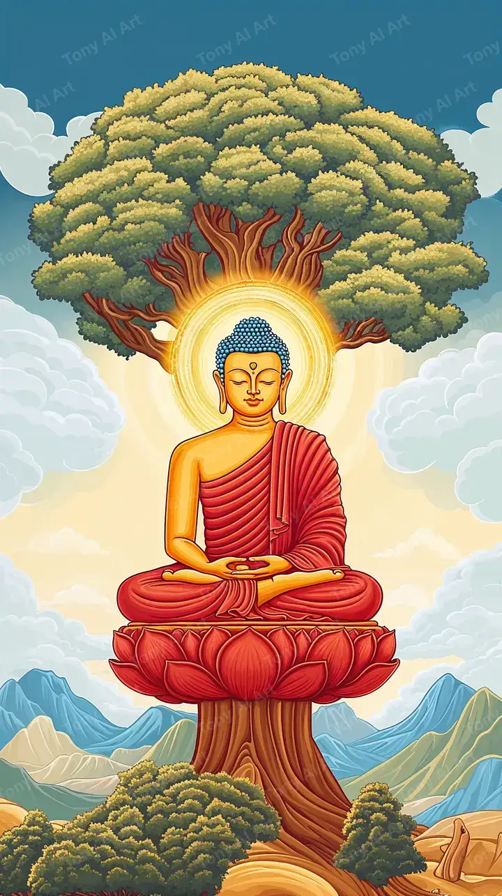 Phật Ngồi Thiền Trên Hoa Sen - Hình Nền AI Art Phong Thủy 4K