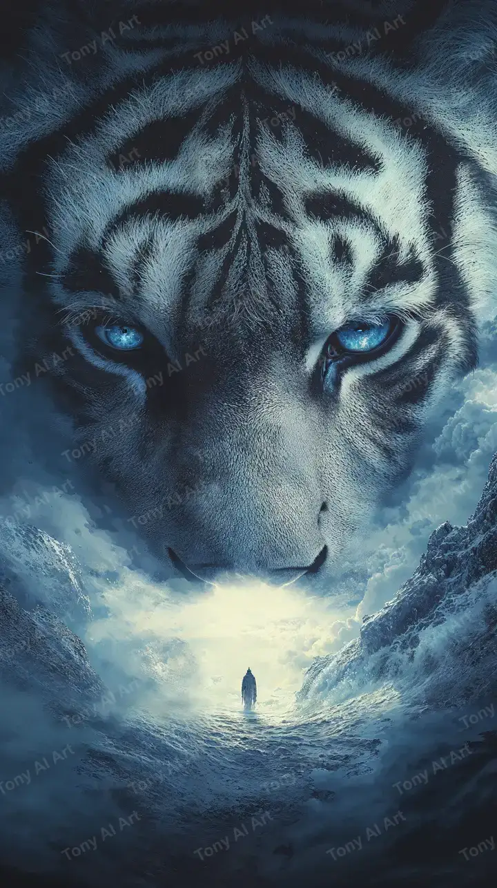 Hổ Xanh Lạnh Siêu Thực - Hình Nền AI Art 4K