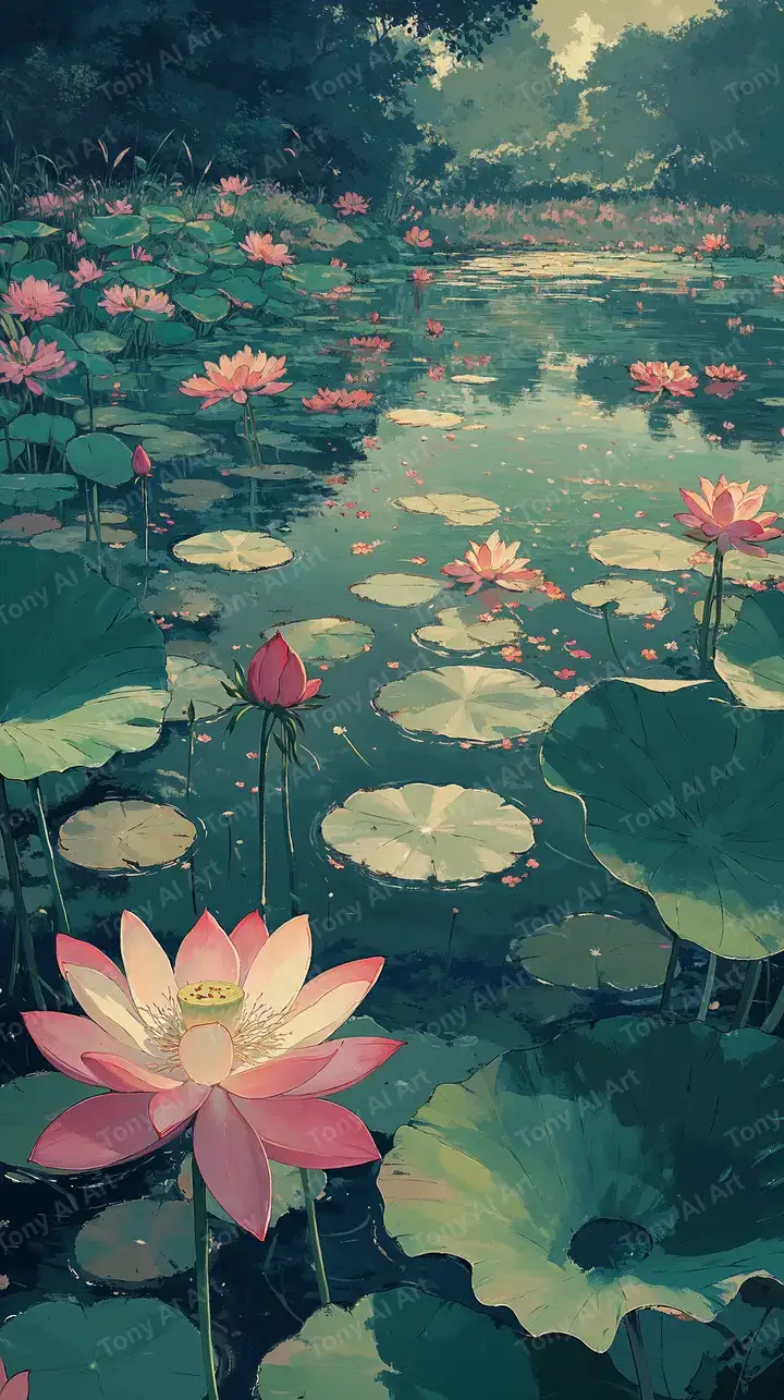 Hoa Sen Phương Đông - Hình Nền AI Art 4K