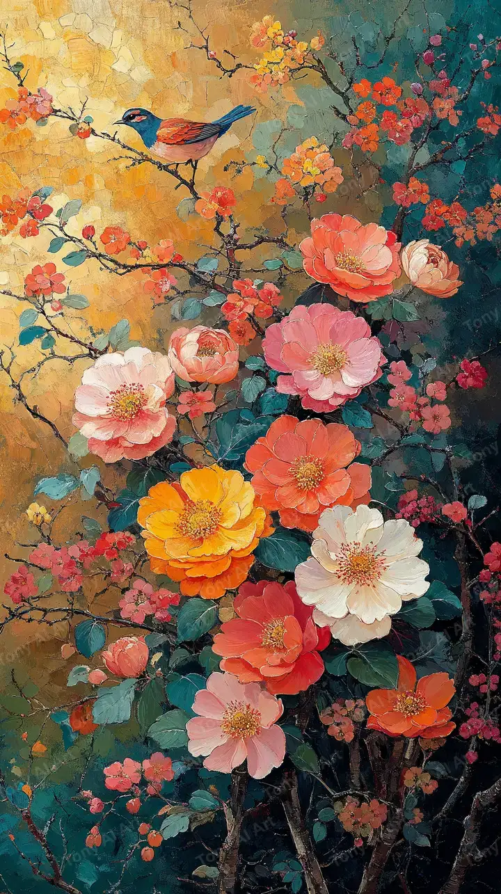 Vườn Hoa Cổ Truyền - Chim Và Mộc Tiên AI Art 4K