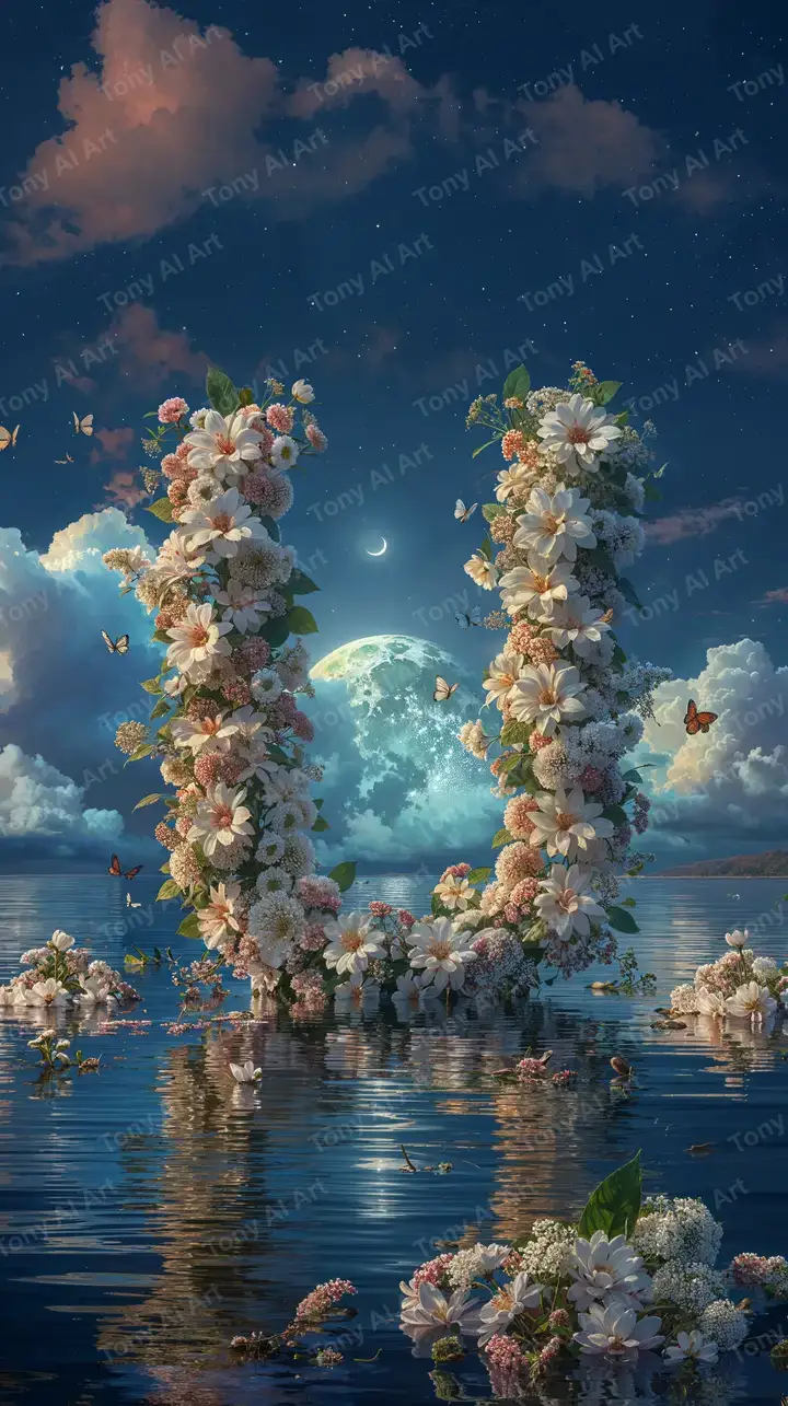 Cổng Hoa Đêm Siêu Thực - Hình Nền AI Art 4K